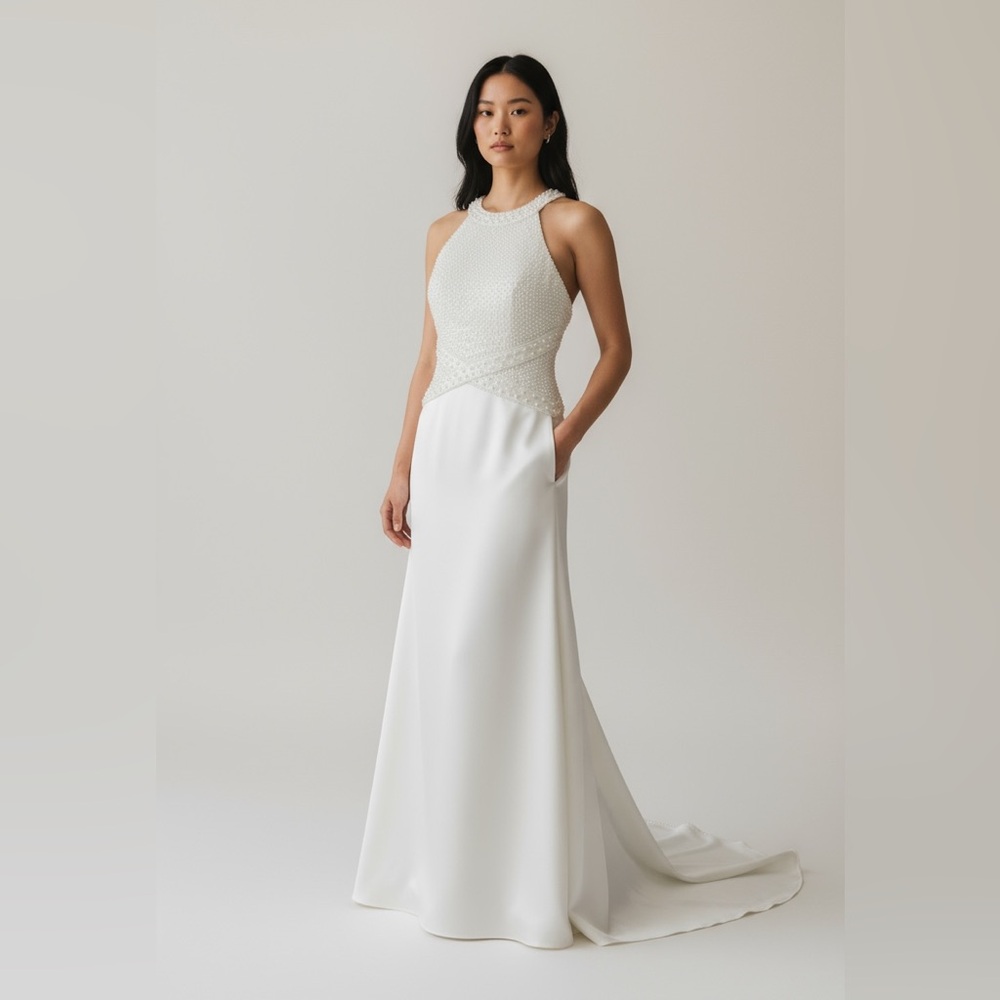White Pearl beaded wedding dress